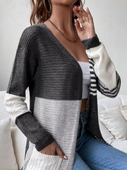 Striped Color Block Open Front Cardigan OutfitFlow