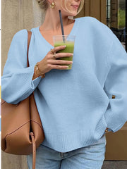 V-Neck Long Sleeve Sweater OutfitFlow