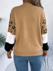 Star Contrast Round Neck Sweater OutfitFlow