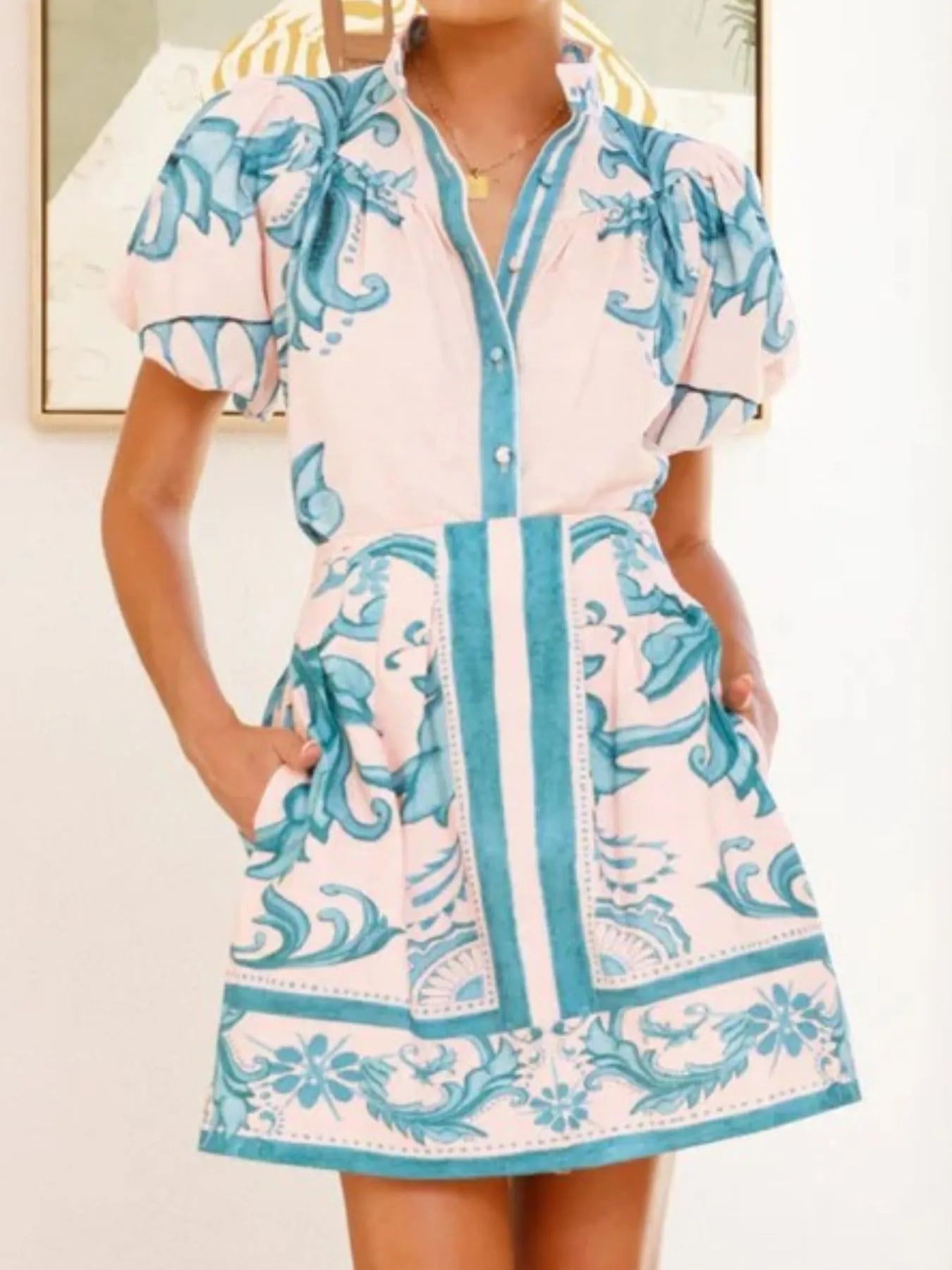 Puff Sleeve Printed Top and Zip Back Skirt Set OutfitFlow