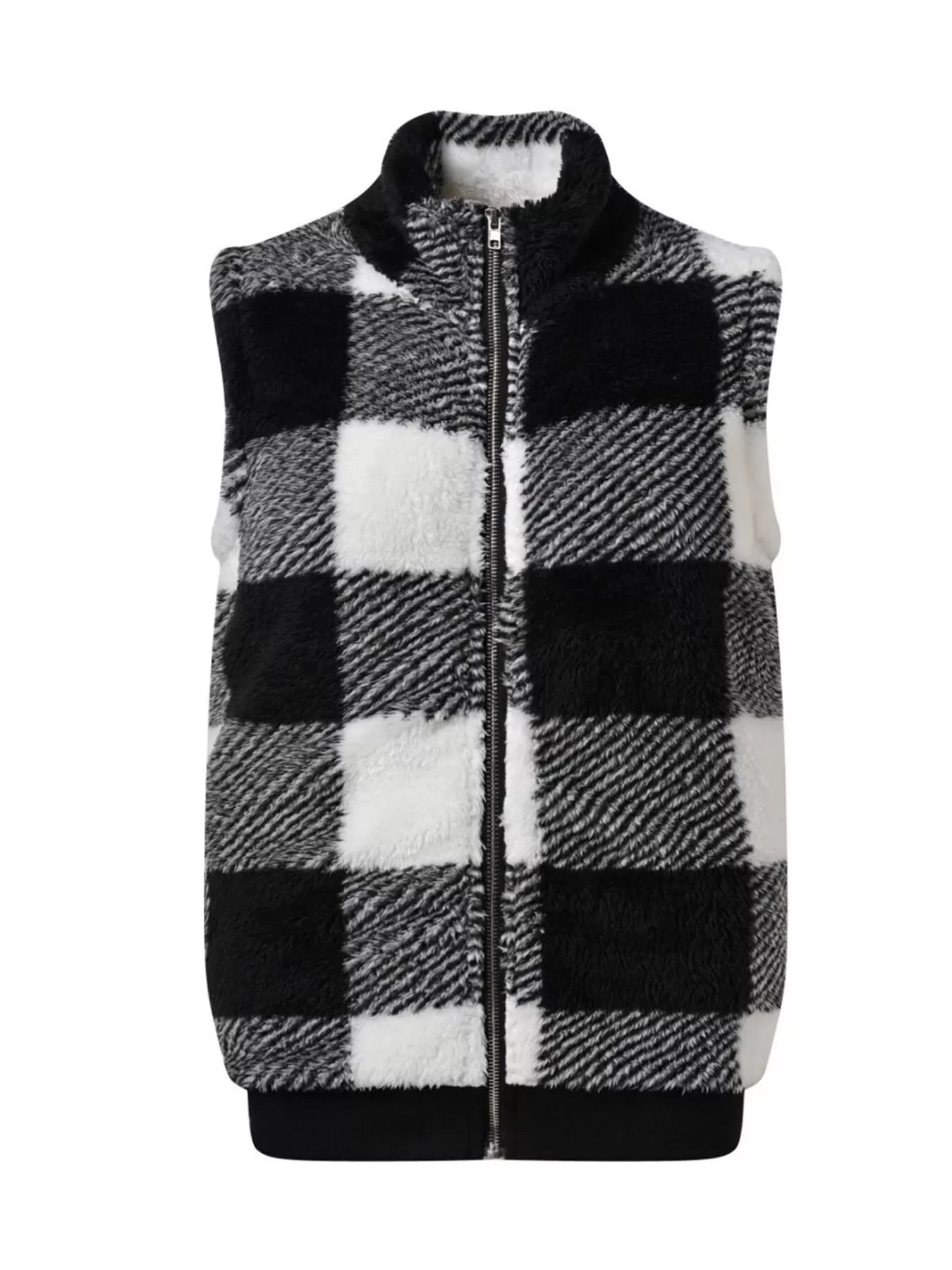 Plus Size Cozy Plaid Fleece Vest Coat OutfitFlow