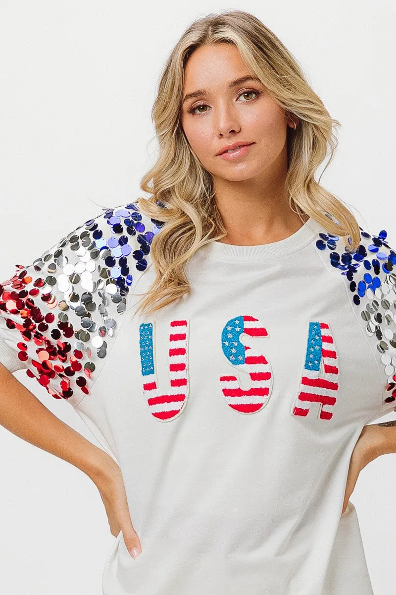 BiBi American Flag Theme Sequin Top OutfitFlow