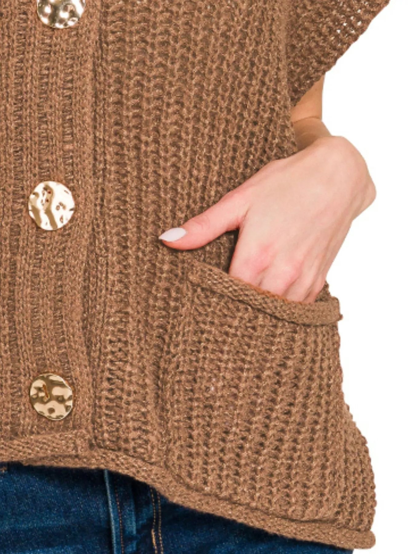 Zenana Button Down Sweater Vest with Front Pockets OutfitFlow