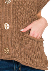 Zenana Button Down Sweater Vest with Front Pockets OutfitFlow