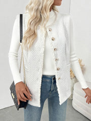 Textured Button-Front Vest with Raw Edge OutfitFlow