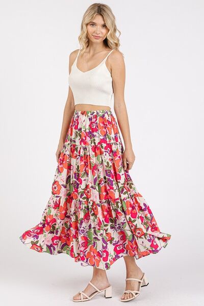Mittoshop Flower Print Elastic Waist Tiered Skirt OutfitFlow