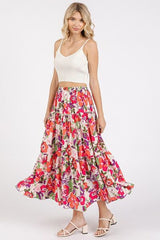 Mittoshop Flower Print Elastic Waist Tiered Skirt OutfitFlow