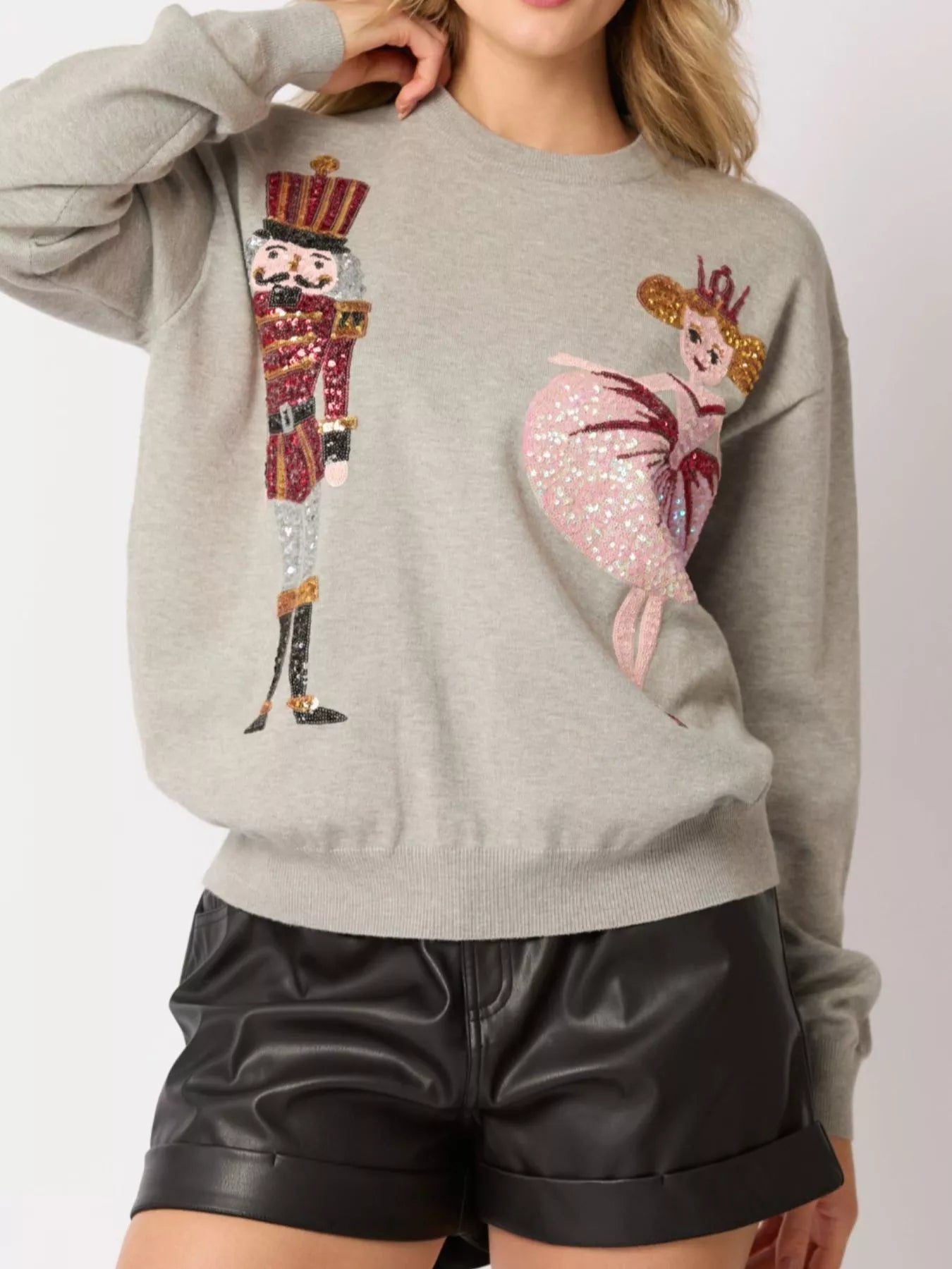 Sequined Nutcracker Long Sleeve Sweatshirt OutfitFlow