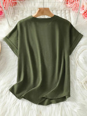 Casual Notched Short Sleeve Blouse OutfitFlow