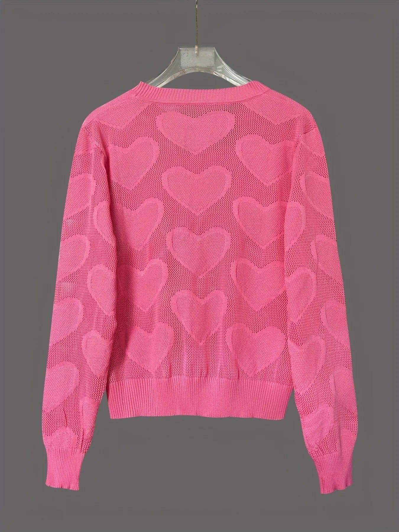 Heart Round Neck Long Sleeve Sweater OutfitFlow