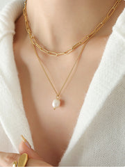 Outfit Flow - Freshwater Pearl Titanium Steel Double-Layered Necklace