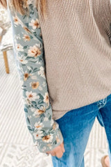 Floral Long Sleeve Round Neck Blouse OutfitFlow