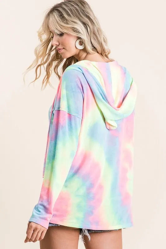 BiBi Tie Dye Terry Long Sleeve Hoodie OutfitFlow