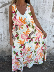 Full Size Printed V-Neck Sleeveless Dress Plus Size OutfitFlow