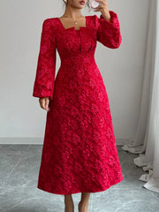 Floral Balloon Sleeve Midi Dress Scarlet Trendsi