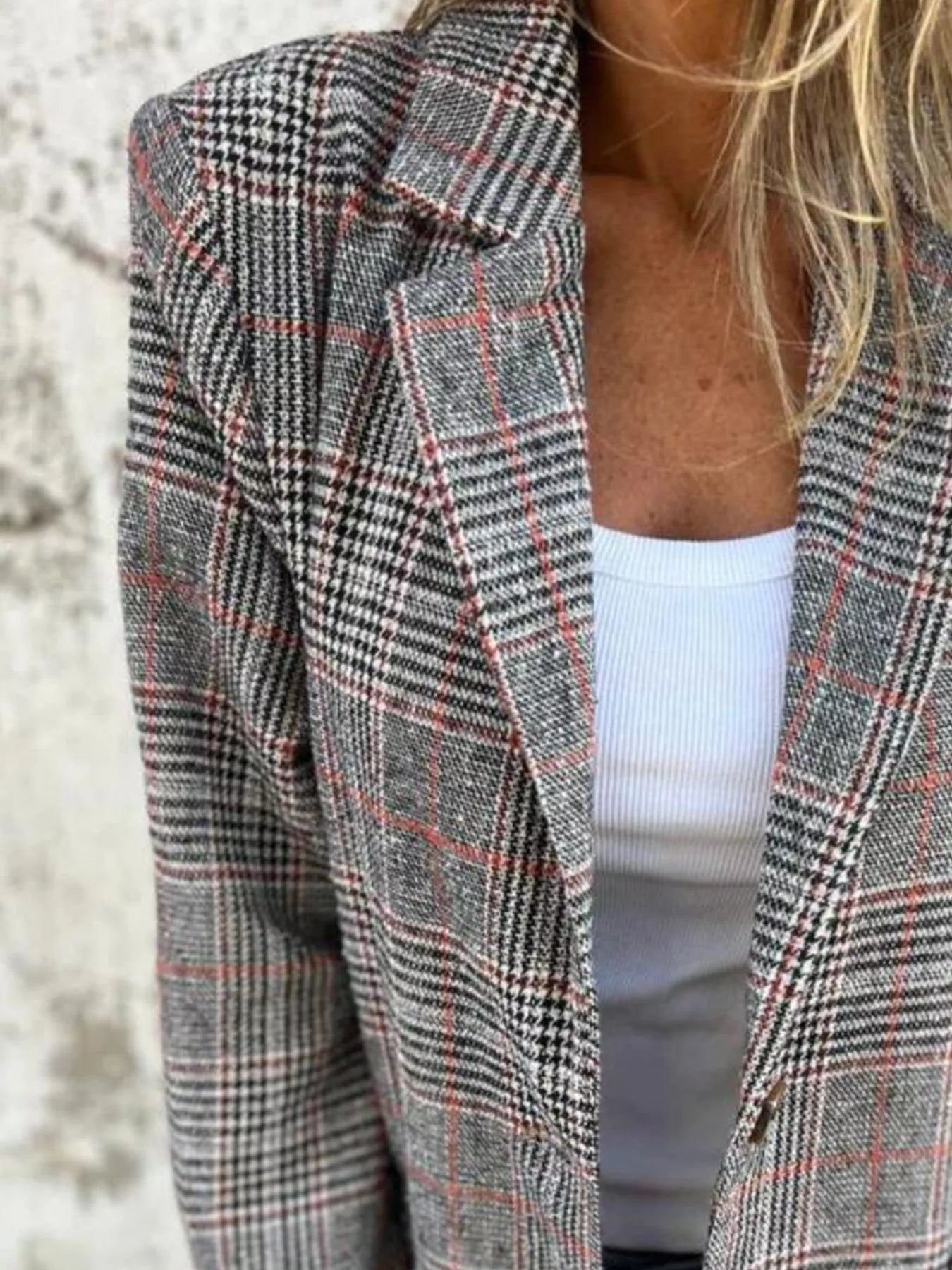 Full Size Plaid Single-Breasted Long Sleeve Blazer Plus Size Trendsi
