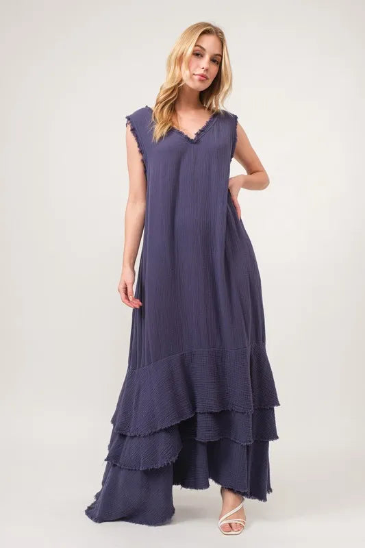 And The Why Washed Cotton Gauze Fringe Detail Tiered Dress OutfitFlow