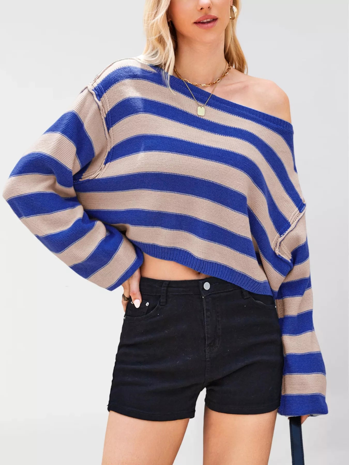 Striped Dropped Shoulder Sweater OutfitFlow