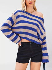 Striped Dropped Shoulder Sweater OutfitFlow