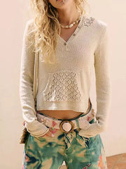 Crochet Detail Hooded Knit Top OutfitFlow