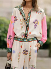 Printed Button Up Shirt and Pants Set OutfitFlow