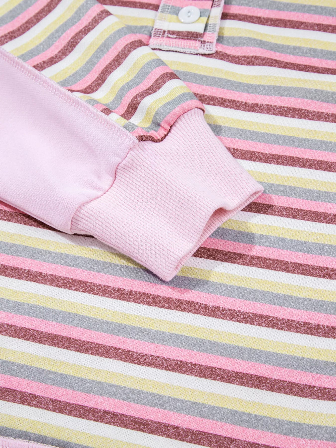 Exposed Seam Color Block Striped Patchwork Loose Henley Sweatshirt Trendsi