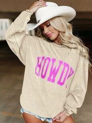 Full Size Howdy Round Neck Oversized Sweatshirt Plus Size Apricot OutfitFlow