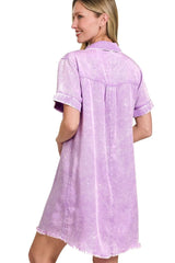 Zenana Tencel Mineral Washed Collared Shirts Dress OutfitFlow