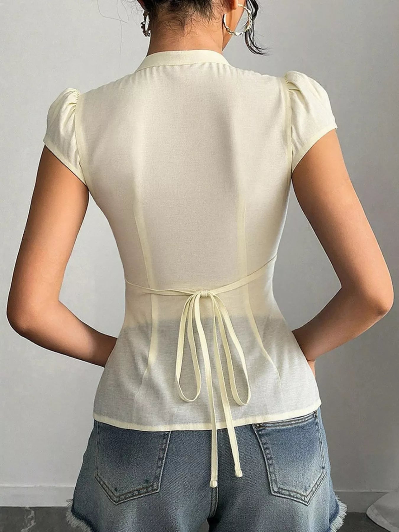 Button Up Cap Sleeve Shirt OutfitFlow