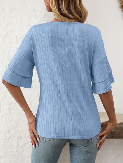 Mandy V-Neck Ruffle Half Sleeve Top OutfitFlow