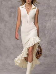 Asymmetrical Ruffle Hem Sleeveless Knit Dress Apricot Trendsi