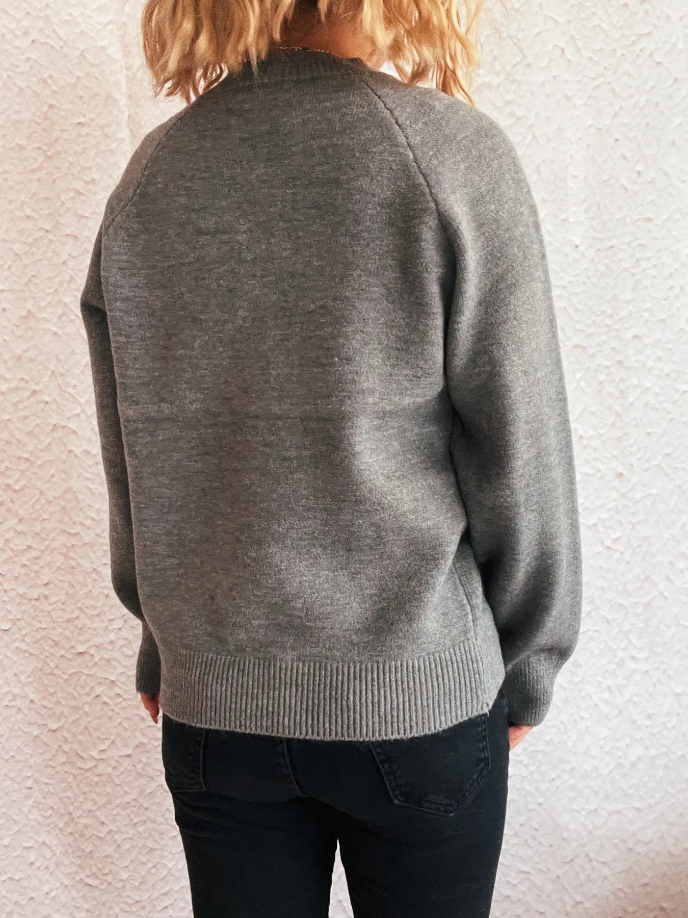 Button-Front Long Sleeve Sweater OutfitFlow