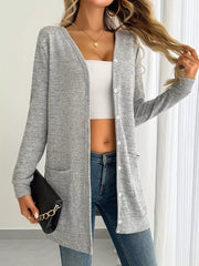 Open Front Longline Cardigan with Side Pockets OutfitFlow