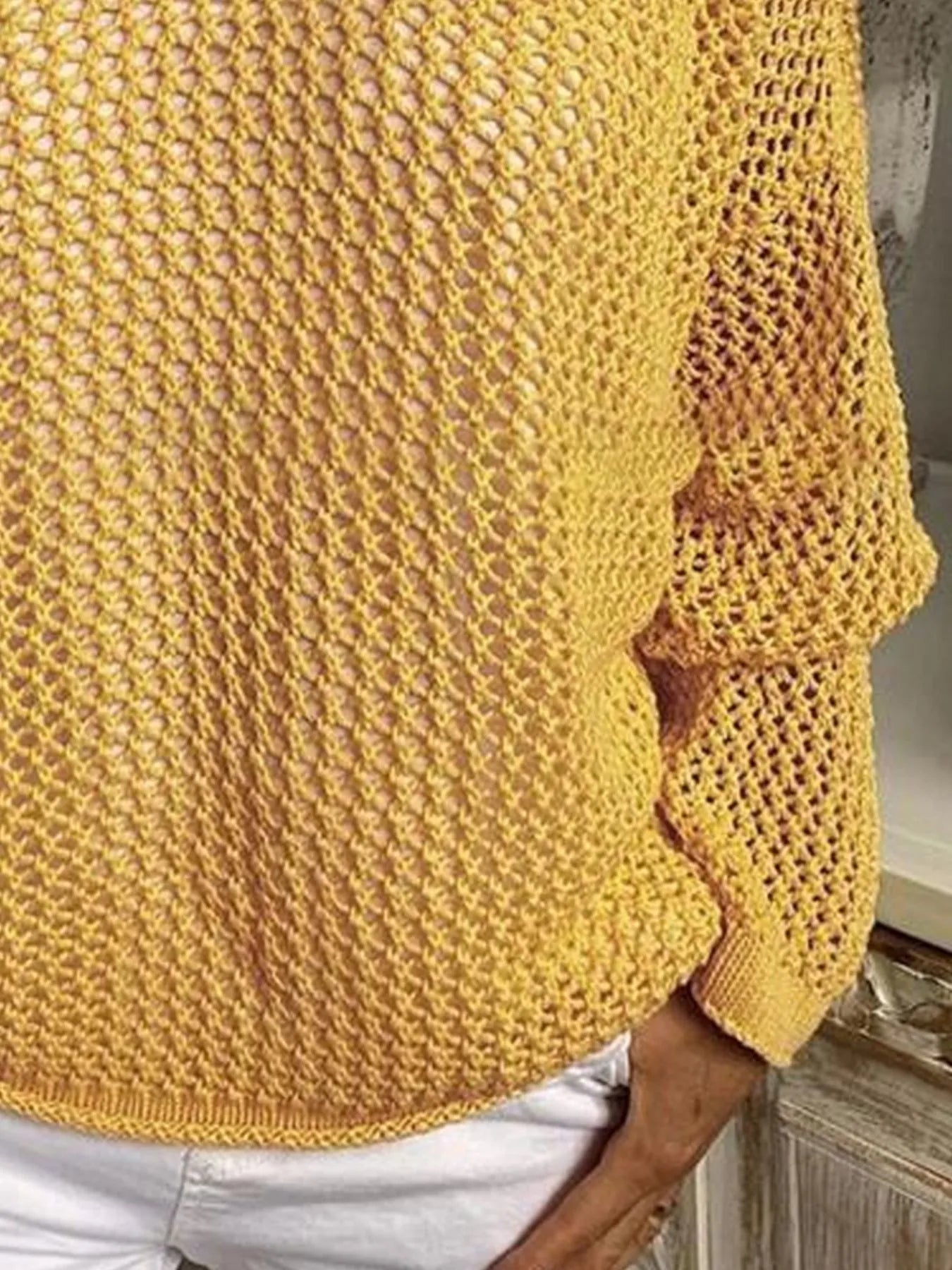 Openwork Long Sleeve Hooded Knit Cover Up OutfitFlow