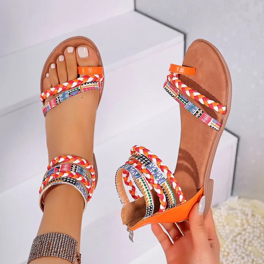 Toe Loop Flats Sandals Orange OutfitFlow