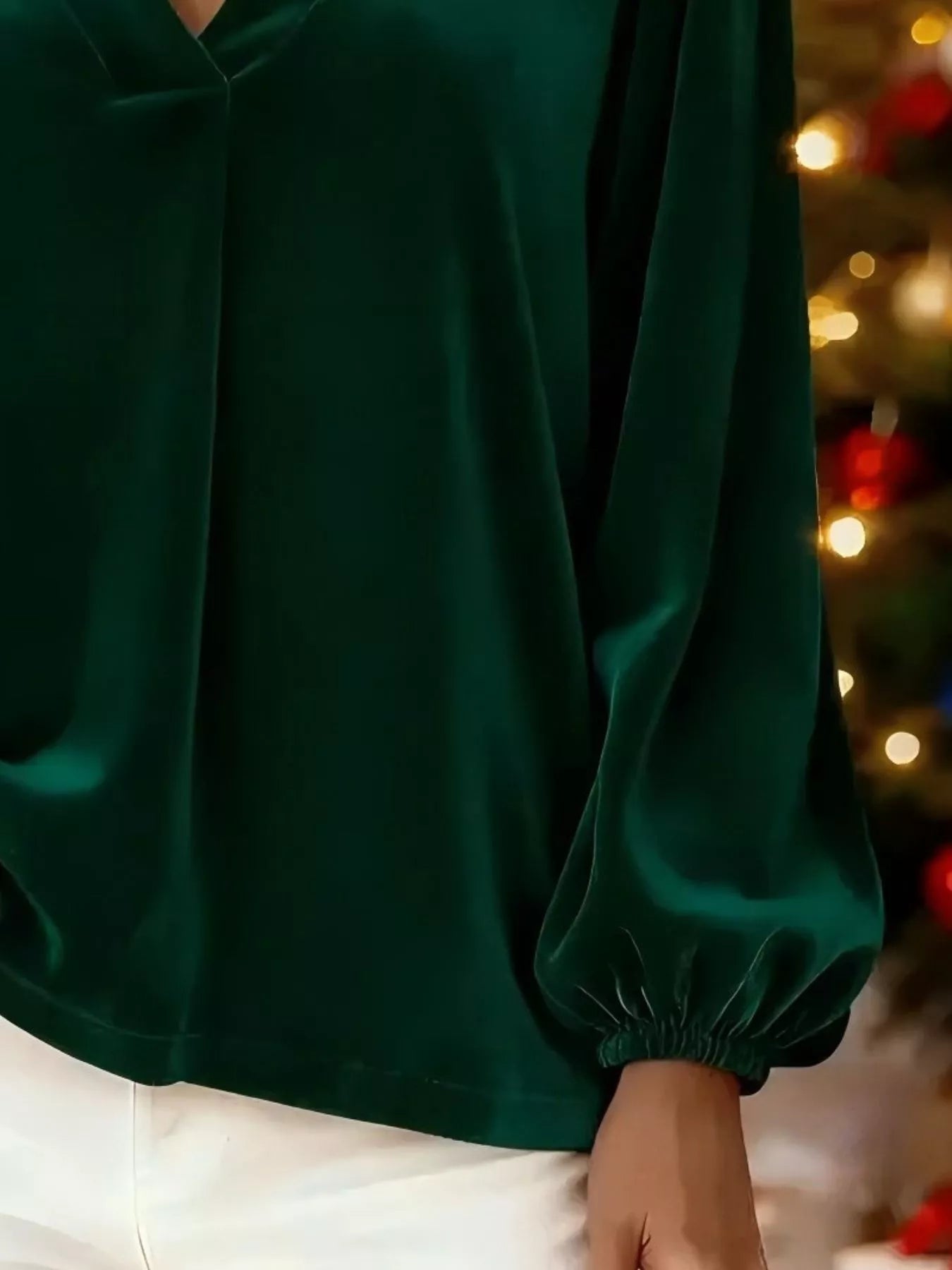 Full Size Velvet V-Neck Long Sleeve Blouse Plus Size OutfitFlow