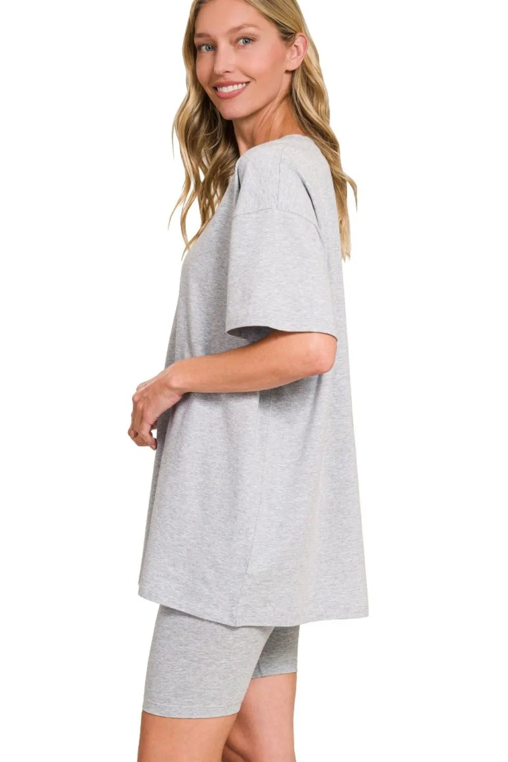 Zenana Cotton Round Neck Top & Biker Shorts OutfitFlow