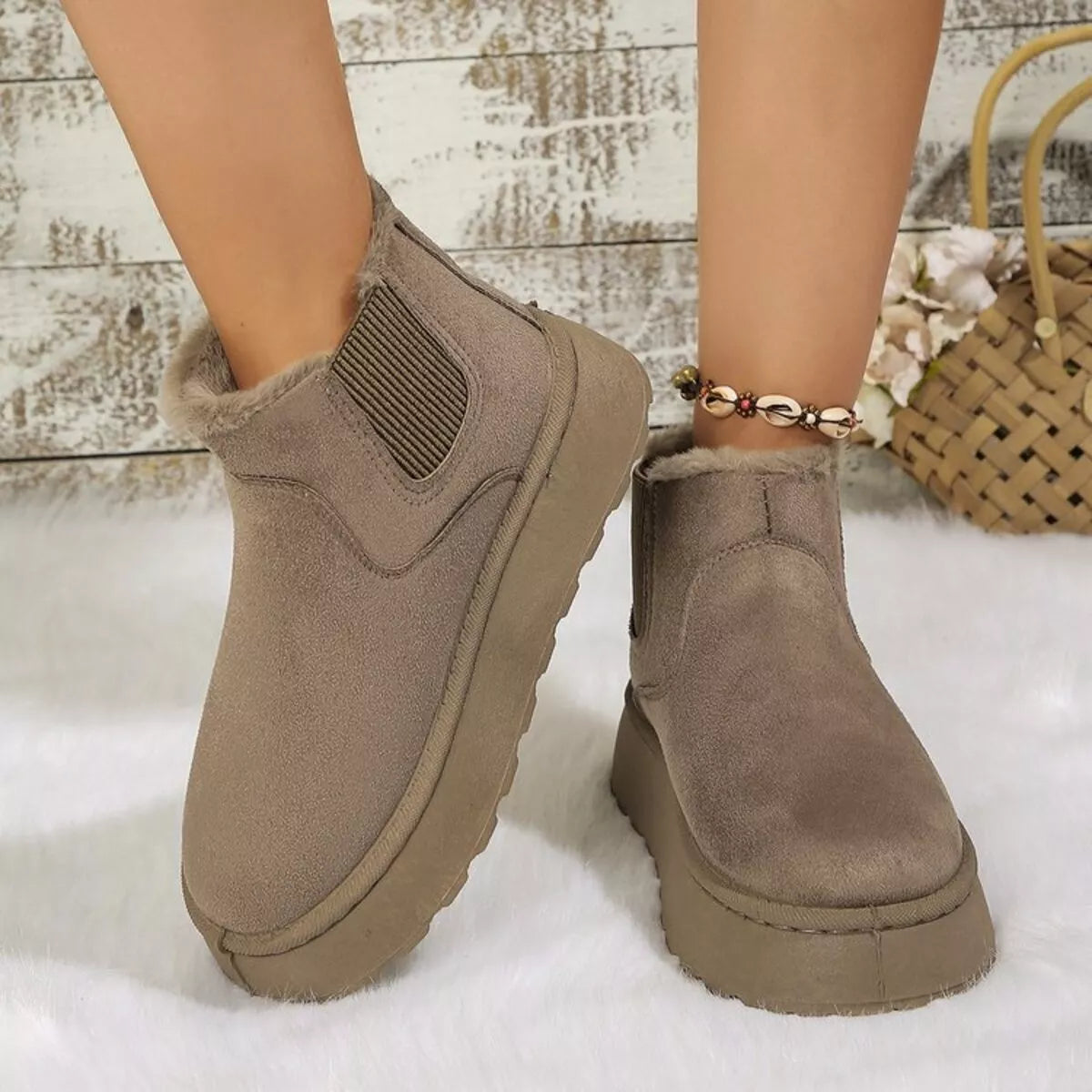 Round Toe Platform Ankle Boots Khaki Trendsi