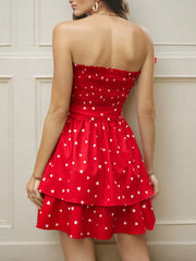 Smocked Heart Print Tube Dress OutfitFlow