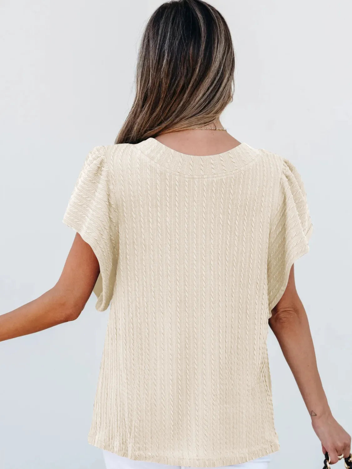 Round Neck Ruffle Sleeve Top OutfitFlow