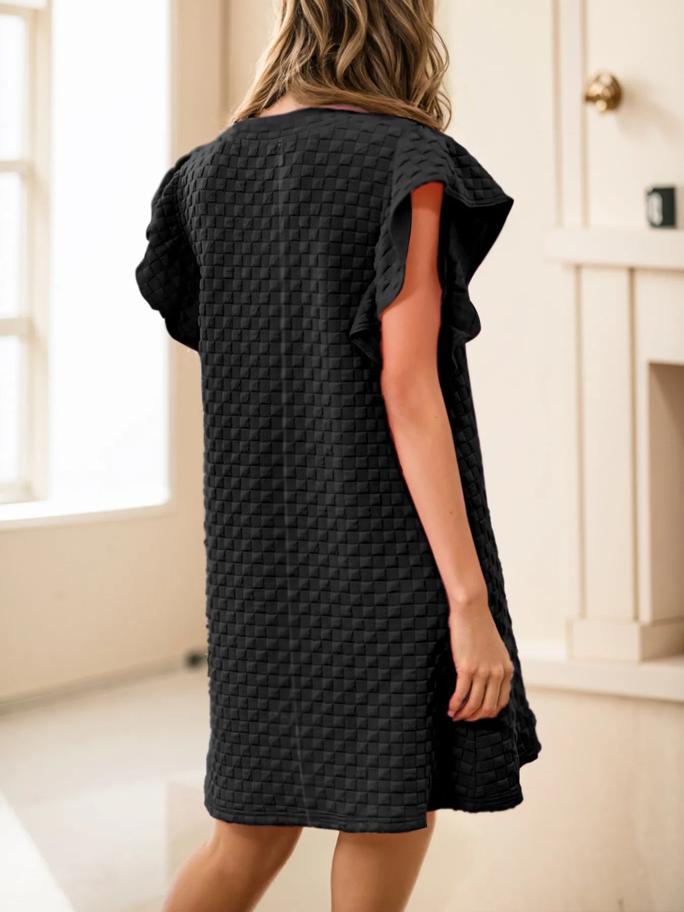 Textured Ruffle Sleeve Casual Summer Dress OutfitFlow