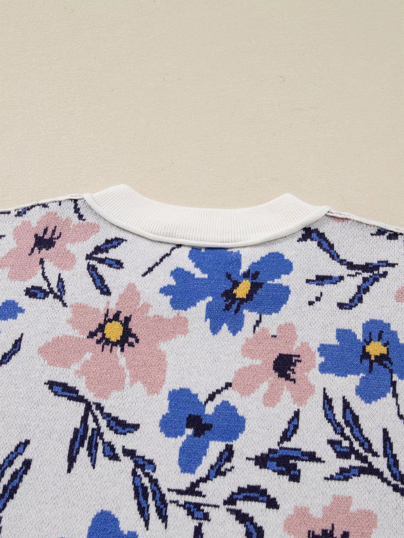 Floral Panel Colorblock Sleeve Patchwork Sweater OutfitFlow