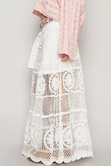 POL Crochet Floral Flared Skirt with Elastic Waist Band OutfitFlow