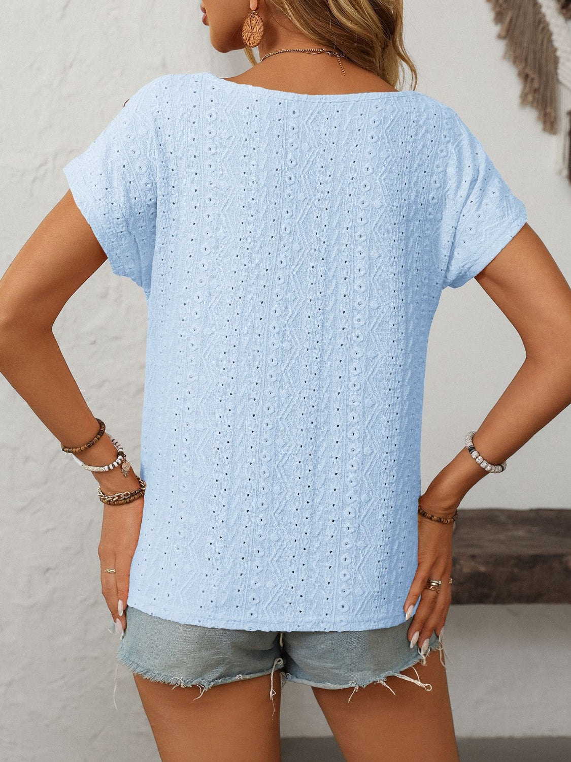 Outfit Flow - Mandy Eyelet Round Neck Short Sleeve Top