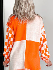 Checkered Pattern Open Front Cardigan OutfitFlow