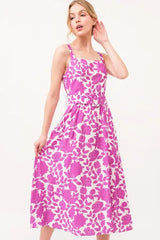 And The Why Square Neck Belted Floral Printed Midi Dress OutfitFlow