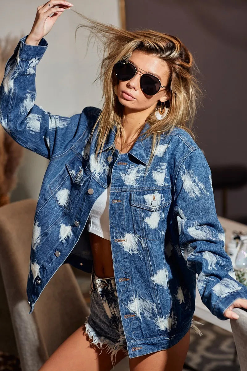 BiBi Washed Tie Dye Denim Jacket OutfitFlow
