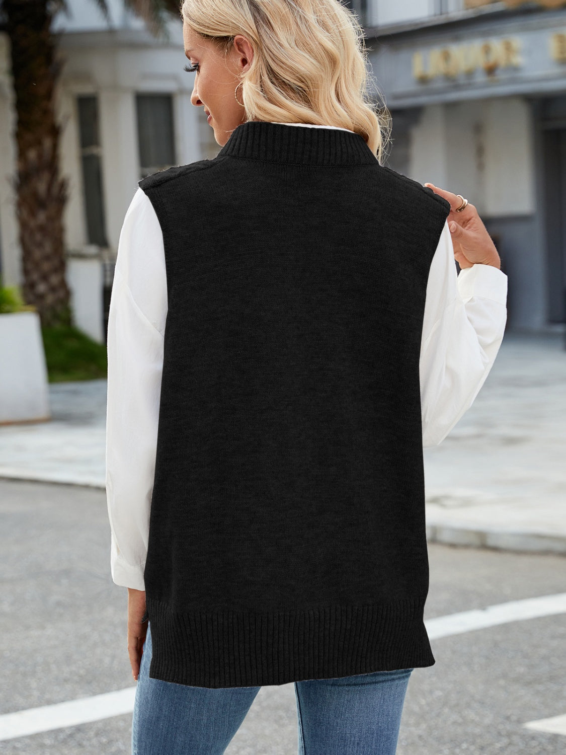 Outfit Flow - Cable Knit V-Neck Sweater Vest