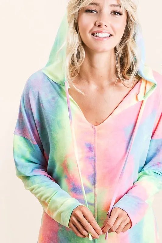 BiBi Tie Dye Terry Long Sleeve Hoodie OutfitFlow