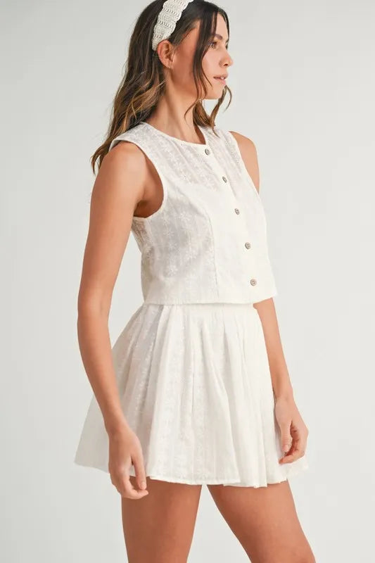 MABLE Eyelet Lace Top and Mini Skirt Set OutfitFlow